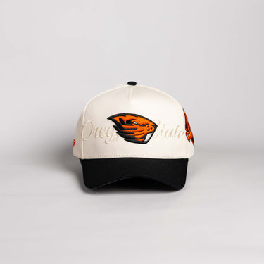 Oregon State Beavers Hat Cream and Black Script - Front Panel