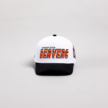 Oregon State Beavers Hat White & Black Corduroy Stadium Pulse Snapback - Front Panel