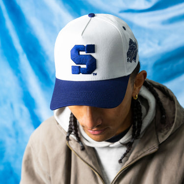 Penn State Nittany Lions Hat White & Navy Block S - On Model Lifestyle