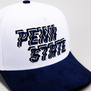 Penn State Nittany Lions Hat White & Navy Corduroy Stadium Pulse Snapback - Front Detail