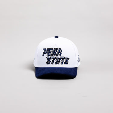 Penn State Nittany Lions Hat White & Navy Corduroy Stadium Pulse Snapback - Front Panel