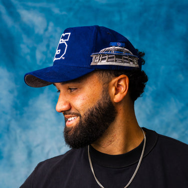 Penn State Nittany Lions Navy Suede Snapback Hat with Block S Logo and Beaver Stadium Patch - On Model Lifestyle