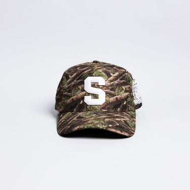 Samoa S Camo Hat Polynesian All-Camo White Logo Coat of Arms Snapback - Front Panel