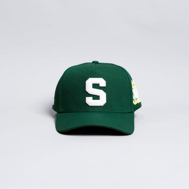 Samoa S Hat Green White Logo Gold Coat of Arms Patch Snapback - Front Panel