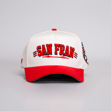 San Fran Hat Cream & Red Bay Area Patch Snapback - Front Panel