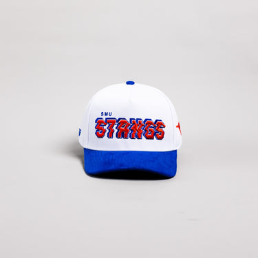 SMU Mustangs Hat White & Royal Blue Corduroy Stadium Pulse Snapback - Front Panel