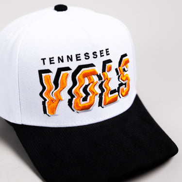 Tennessee Volunteers Hat White & Black Corduroy Stadium Pulse Snapback - Front Detail