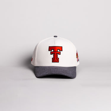 Texas Tech Double T Hat Cream Cotton Charcoal Brim Raider Power Patch Snapback - Front Panel