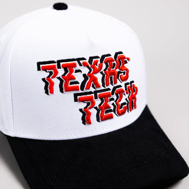 Texas Tech Red Raiders Hat White & Black Corduroy Stadium Pulse Snapback - Front Detail