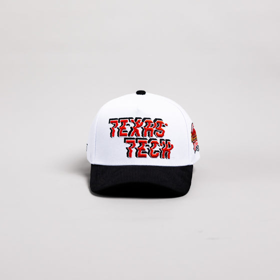 Texas Tech Red Raiders Hat White & Black Corduroy Stadium Pulse Snapback - Front Panel