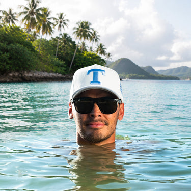 Tonga Hat White and Powder Blue Corduroy T Snapback - On Model Lifestyle