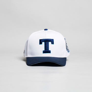 Tonga Hat White Navy Block T Snapback - Front Panel