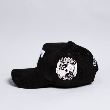 Tonga T Hat Black Corduroy Brim White Logo Coat of Arms Patch Snapback - Side Patch
