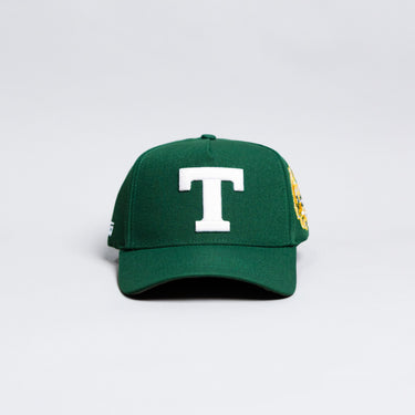 Tonga T Hat Green White Logo Gold Coat of Arms Patch Snapback - Front Panel