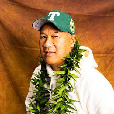 Tonga T Hat Green White Logo Gold Coat of Arms Patch Snapback - On Model Lifestyle