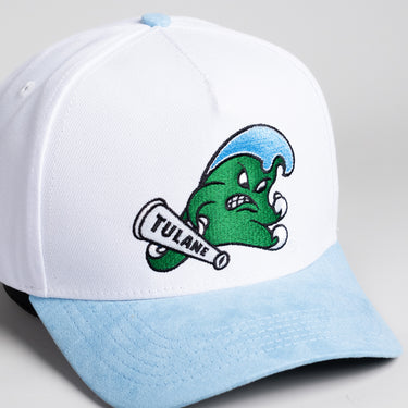 Tulane Green Wave Hat White & Powder Blue Nola Built Snapback - Angled View