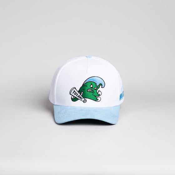 Tulane Green Wave Hat White & Powder Blue Nola Built Snapback - Front Panel