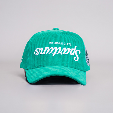 Upside Down Michigan State Spartans All Green Corduroy Hat - Front Panel