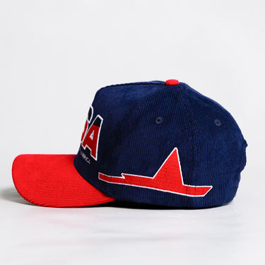 USA Shooting Star Hat Navy & Red Corduroy Snapback - Side Star Embroidery