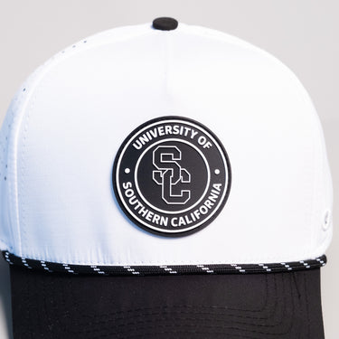 USC Trojans Hat White & Black Tee Box Performance Rope Snapback - Front Detail