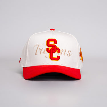 USC Trojans SC Hat Cream and Cardinal Suede Snapback - Front Panel
