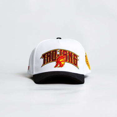 USC Trojans SC Patch Hat White Black Corduroy Snapback - Front Panel