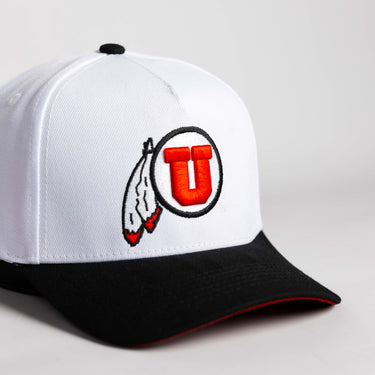 Utah Drum & Feather Color Splash Hat White & Black Snapback - Angled View