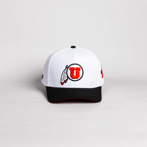 Utah Drum & Feather Color Splash Hat White & Black Snapback - Front Panel