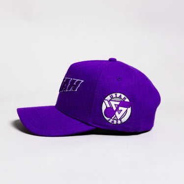 Utah Jazz Hat Purple Wool UTAH Wordmark Snapback - Side Patch