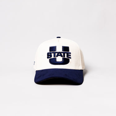 Utah State Aggies Hat Cream & Navy Courtside Snapback - Front Panel