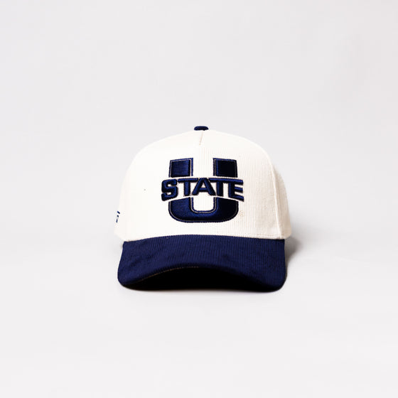 Utah State Aggies Hat Cream & Navy Courtside Snapback - Front Panel