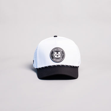 Utah State Aggies Hat White & Black Tee Box Performance Rope Snapback - Front Panel