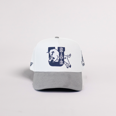 Utah State Aggies Hat White & Grey Suede Vintage Bull Snapback - Front Panel