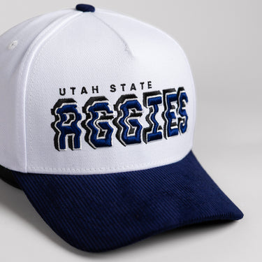 Utah State Aggies Hat White & Navy Stadium Pulse - Front Detail