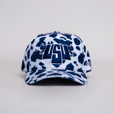 Utah State Cow Print Snapback Hat Limited Edition Aggie Hat - Front Panel