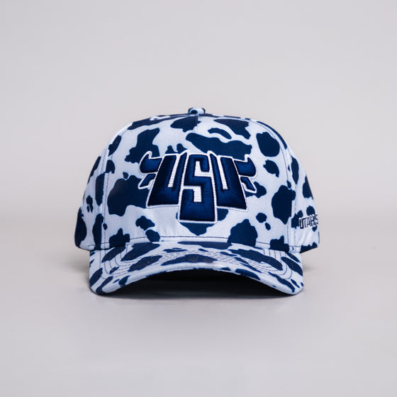 Utah State Cow Print Snapback Hat Limited Edition Aggie Hat - Front Panel