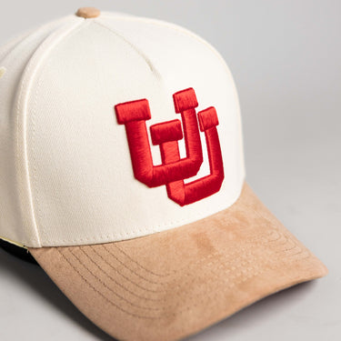 Utah Utes Hat Cream & Beige Suede UU Snapback - Front Detail