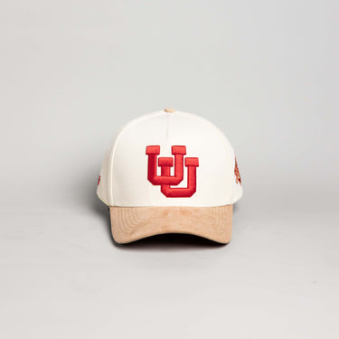 Utah Utes Hat Cream & Beige Suede UU Snapback - Front Panel