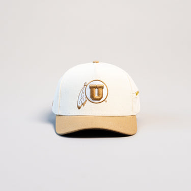Utah Utes Hat Cream & Tan Jobsite Canvas Snapback - Front Panel