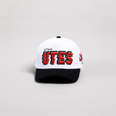 Utah Utes Hat White & Black Corduroy Stadium Pulse Snapback - Front Panel