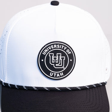 Utah Utes Hat White & Black Tee Box Performance Rope Snapback - Front Detail
