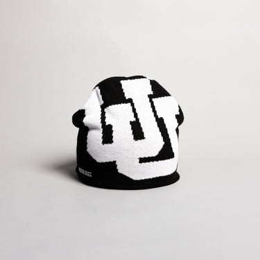 Utah Utes Tilt Beanie Black & White Interlocking UU Knit - Front Panel