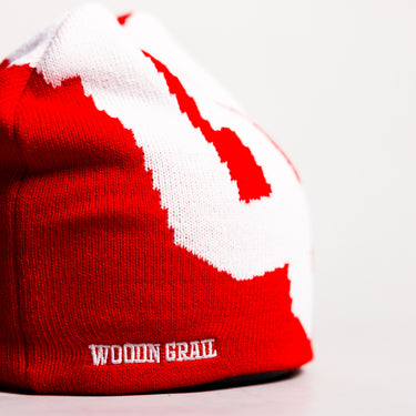 Utah Utes Tilt Beanie Red & White Interlocking UU Knit - Cuff Detail