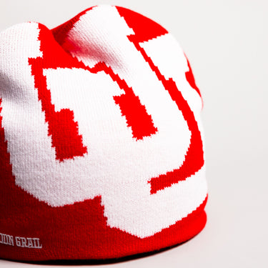 Utah Utes Tilt Beanie Red & White Interlocking UU Knit - Front Detail