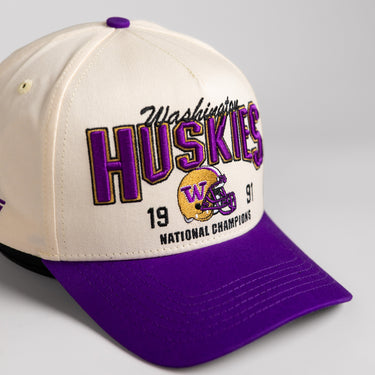 Washington Huskies Hat Cream & Purple 1991 Natty Snapback - Angled View