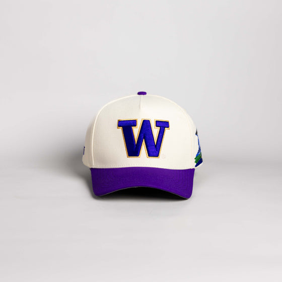 Washington Huskies Hat Cream & Purple Side Stadium Patch Snapback - Front Panel