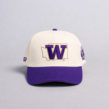 Washington Huskies Hat Cream & Purple UW State Snapback - Front Panel