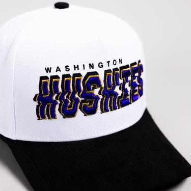 Washington Huskies Hat White & Black Corduroy Stadium Pulse Snapback - Front Detail