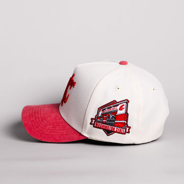 Washington State Cougars Hat Cream Cotton Crimson Suede Brim Side Patch Snapback - Side Patch