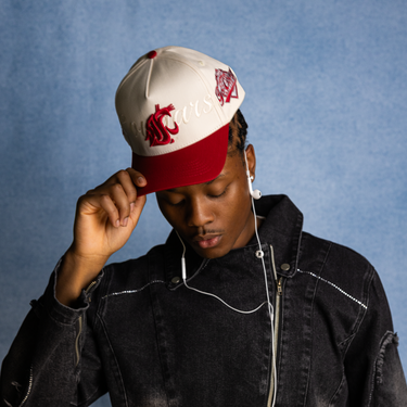 Washington State Cougars Hat Cream & Crimson Stacked Script - On Model Lifestyle